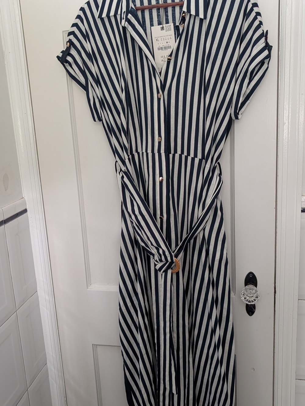 Zara Navy and White Stripe Button-Front Shirt Dress - Picture 6 of 8